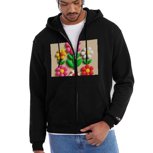 3D Flowers and Butterflies in Amber, Floral Design - Champion Unisex Full Zip Hoodie