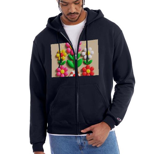 3D Flowers and Butterflies in Amber, Floral Design - Champion Unisex Full Zip Hoodie