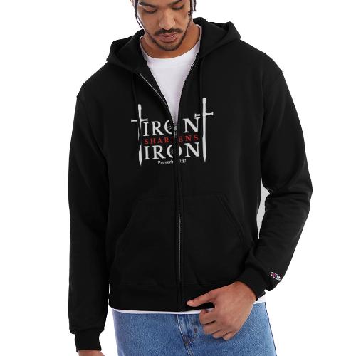 Iron Sharpens Iron - Proverbs 27:17 (White & Red) - Champion Unisex Full Zip Hoodie