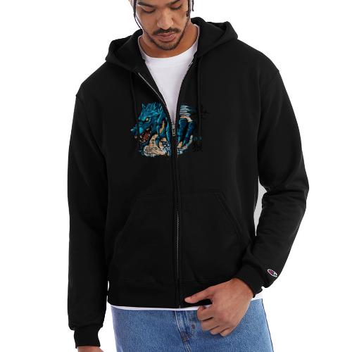 Blue Wolf Graffiti Street Art - Champion Unisex Full Zip Hoodie