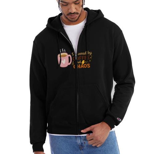 Powered by Coffee and Chaos - Champion Unisex Full Zip Hoodie