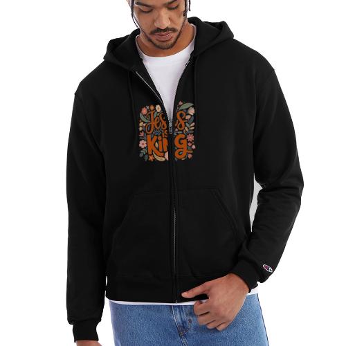 Jesus Is King – Floral Christian Typography Design - Champion Unisex Full Zip Hoodie