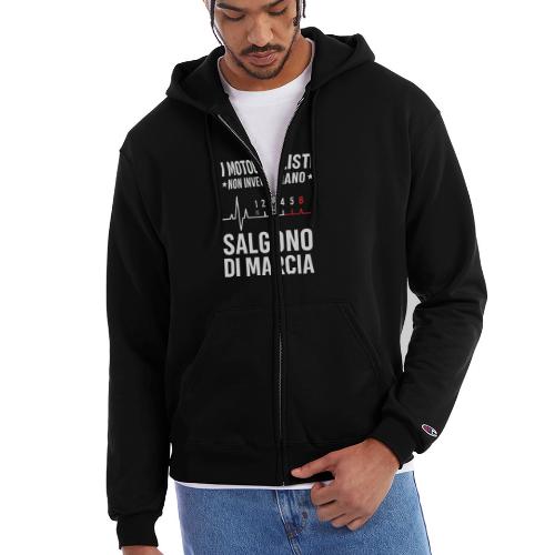 Motorcyclists Never Age Heartbeat Design - Champion Unisex Full Zip Hoodie