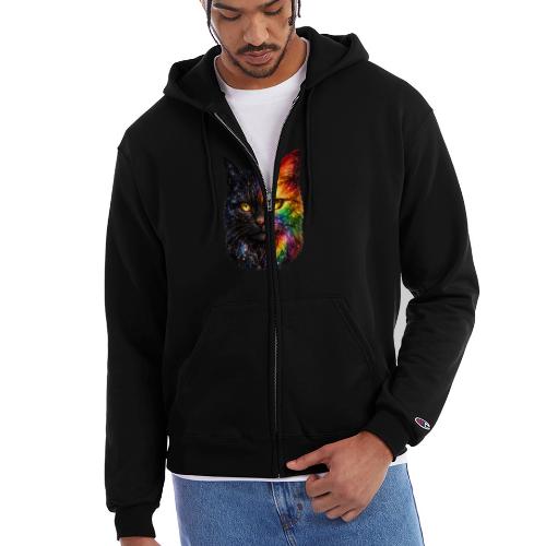 Cosmic Galaxy Rainbow Cat - Champion Unisex Full Zip Hoodie