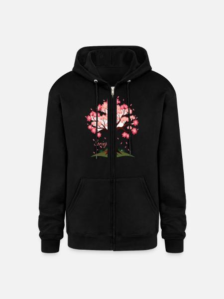 Sakura,Cherry Blossoms Spring Illustration - Champion Unisex Full Zip Hoodie - black