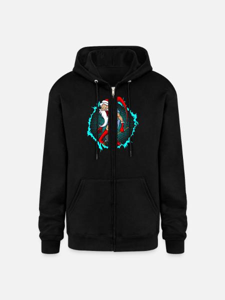 The Crazy Santa With Halftone - Champion Unisex Full Zip Hoodie - black