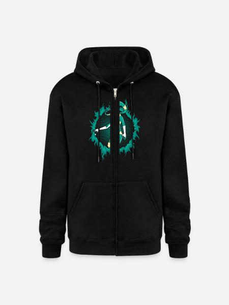 Alien With Halftone Background - Champion Unisex Full Zip Hoodie - black