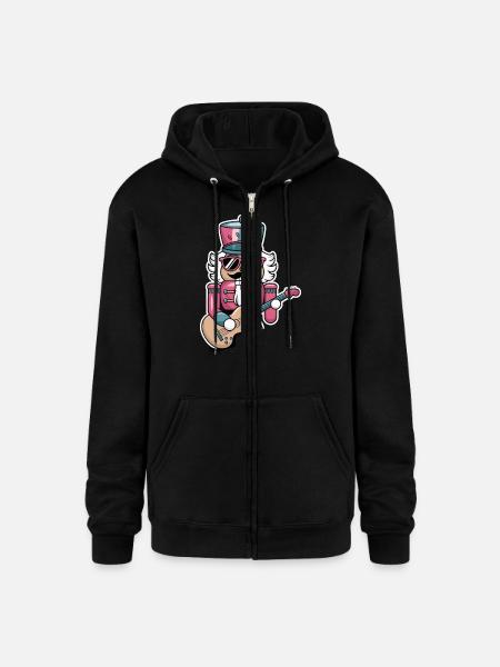 Nutcracker Playing Guitar - Champion Unisex Full Zip Hoodie - black