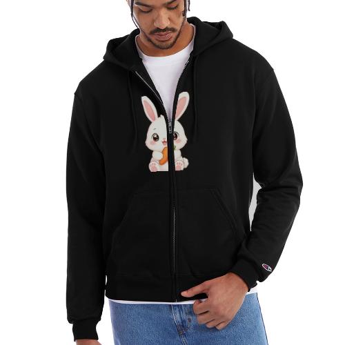 Cute Bunny Rabbit Holding Carrot – Kawaii Easter - Champion Unisex Full Zip Hoodie