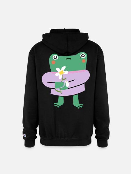 Shy Frog with Flower - Champion Unisex Full Zip Hoodie - black