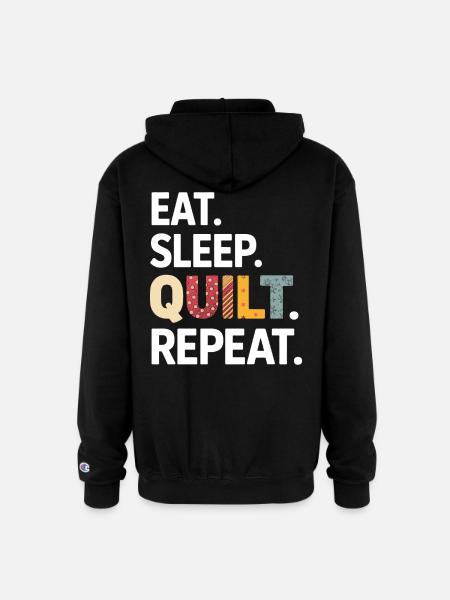 Eat Sleep Quilt Repeat - Champion Unisex Full Zip Hoodie - black