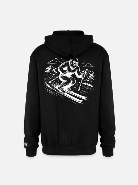 Bigfoot Sasquatch Skier in the Mountains - Champion Unisex Full Zip Hoodie - black