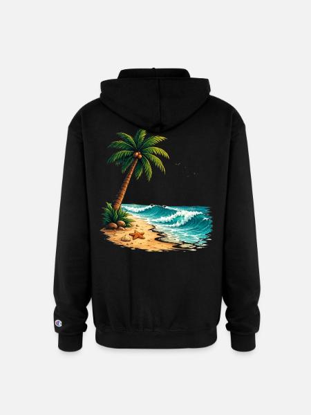 Tropical Palm Tree Beach Summer T-Shirt - Champion Unisex Full Zip Hoodie - black