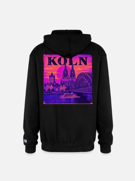 Koeln-Skyline-Retro-Sunset-Art-Print-Cologne-Köln - Champion Unisex Full Zip Hoodie - black