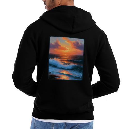 Sunset Storm Waves Oil Painting - Champion Unisex Full Zip Hoodie