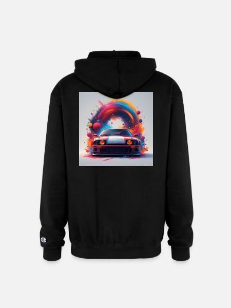 Neon Splash Drifter Car Art - Champion Unisex Full Zip Hoodie - black