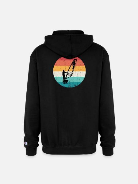 Retro Windsurf Sunset Circle - Champion Unisex Full Zip Hoodie - black