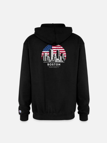 Boston Skyline Flag Emblem - Champion Unisex Full Zip Hoodie - black