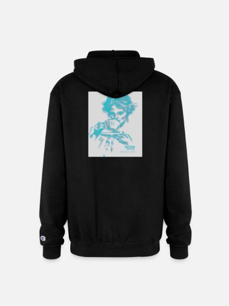 Cyan Coffee Sketch Portrait - Champion Unisex Full Zip Hoodie - black