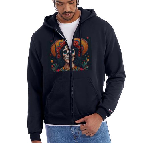 Charra Skull Art | Traditional Mexican Design - Champion Unisex Full Zip Hoodie