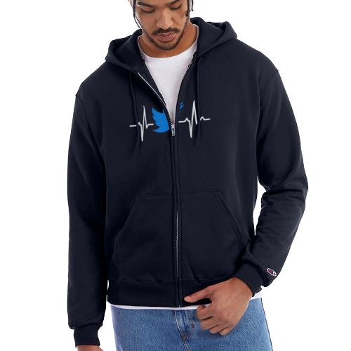 Social Media Heartbeat Blue Bird Graphic - Champion Unisex Full Zip Hoodie