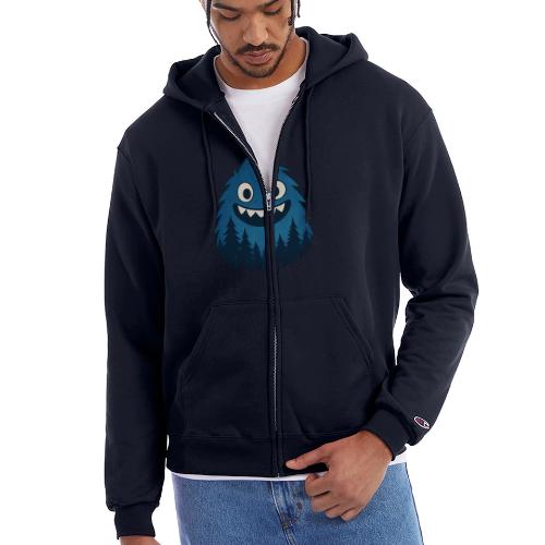 Whimsical Blue Forest Monster – Cute Cartoon Night - Champion Unisex Full Zip Hoodie