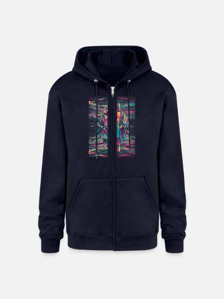 Vibrant Halftone Skyline Conceptual Art - Champion Unisex Full Zip Hoodie - navy