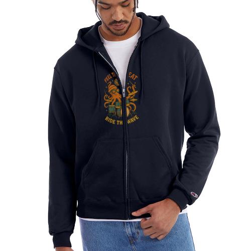 Feel the Beat Octopus Drummer Retro 70s t-shirt - Champion Unisex Full Zip Hoodie