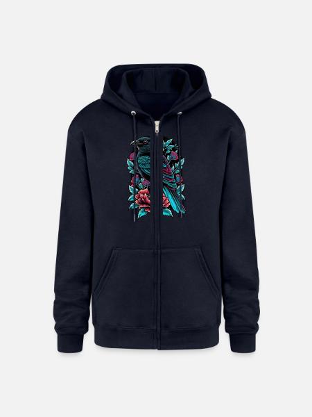 Floral Raven - Champion Unisex Full Zip Hoodie - navy