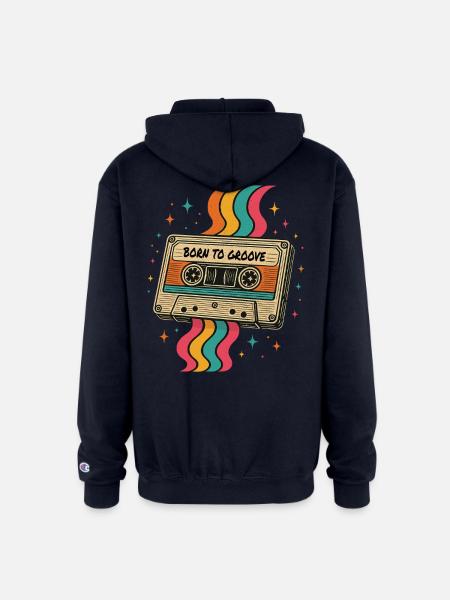 Vintage Boho Cassette Tape Design - Champion Unisex Full Zip Hoodie - navy