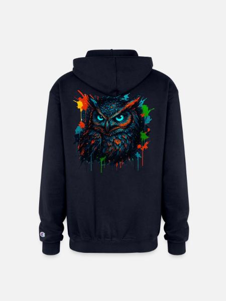 Owl Neon Splash - Champion Unisex Full Zip Hoodie - navy