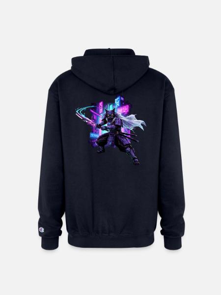 Cyber Kat Ninja Neon City - Champion Unisex Full Zip Hoodie - navy