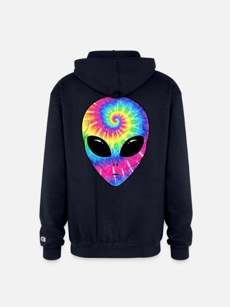 Psychedelic Alien TieDye Face - Champion Unisex Full Zip Hoodie - navy