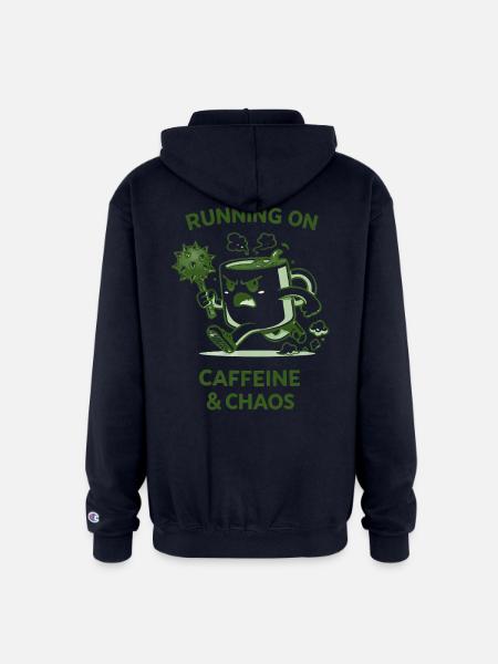 Running on Caffeine & Chaos - Champion Unisex Full Zip Hoodie - navy