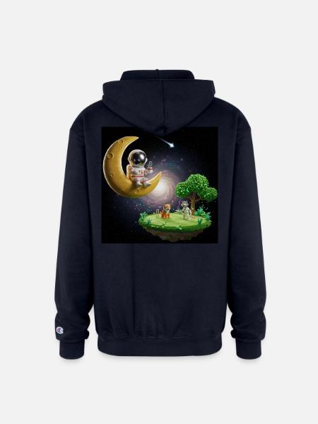 Astronaut on Moonlit Island - Champion Unisex Full Zip Hoodie - navy
