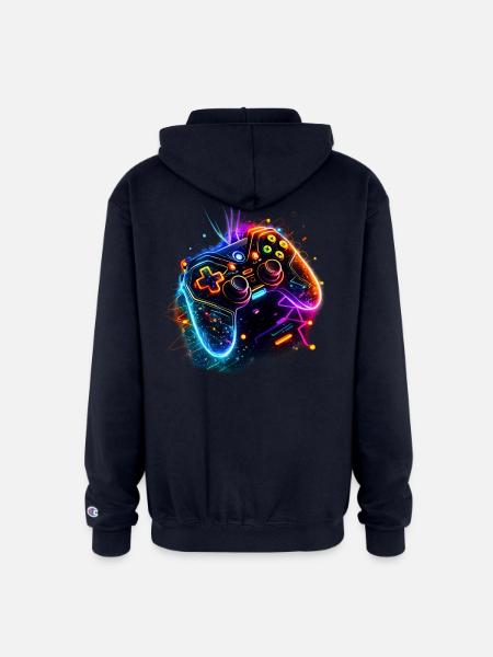 Neon Game Controller Splash - Champion Unisex Full Zip Hoodie - navy