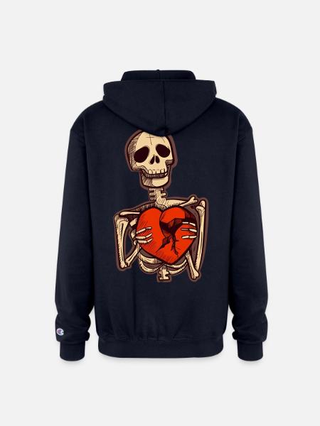 Sad Skeleton Holding Broken Heart - Champion Unisex Full Zip Hoodie - navy