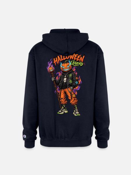 Halloween Legend Pumpkin Head Streetwear - Champion Unisex Full Zip Hoodie - navy