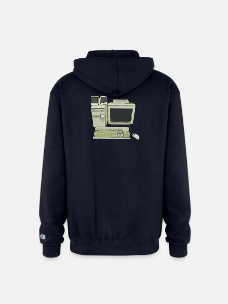 Retro Computer Desk Setup - Champion Unisex Full Zip Hoodie - navy