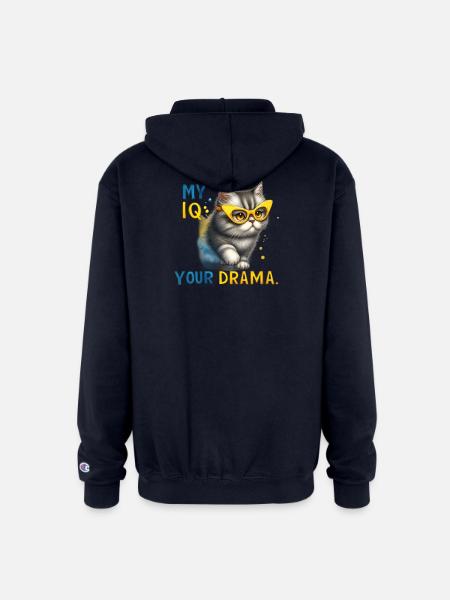 My IQ Your Drama Cat - Champion Unisex Full Zip Hoodie - navy