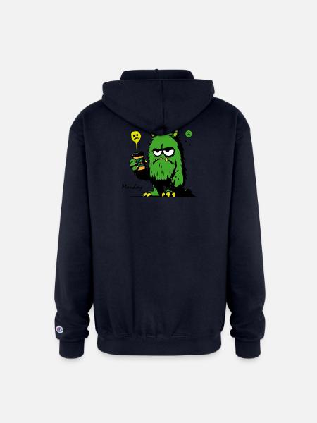 Grumpy Green Monster with Mug - Champion Unisex Full Zip Hoodie - navy