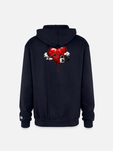 Scarred Heart with Lock - Champion Unisex Full Zip Hoodie - navy