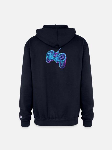 Futuristic Neon Wireframe Game Controller - Champion Unisex Full Zip Hoodie - navy