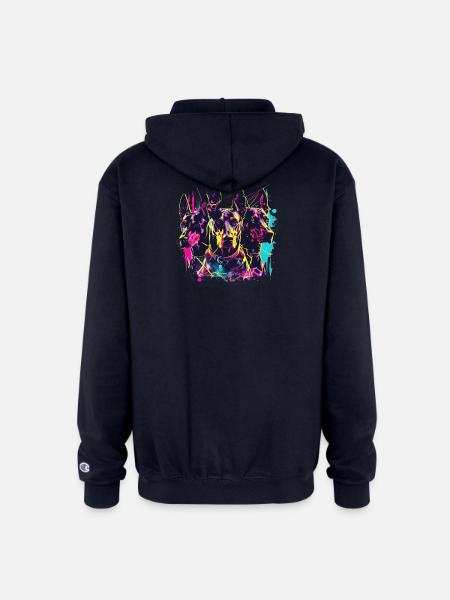 Neon Doberman Trio Splash - Champion Unisex Full Zip Hoodie - navy