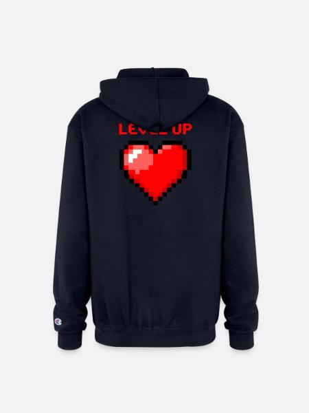 Level Up Pixel Heart - Champion Unisex Full Zip Hoodie - navy