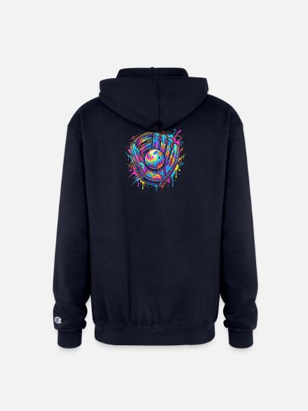 Neon Splash Baseball Glove Burst - Champion Unisex Full Zip Hoodie - navy