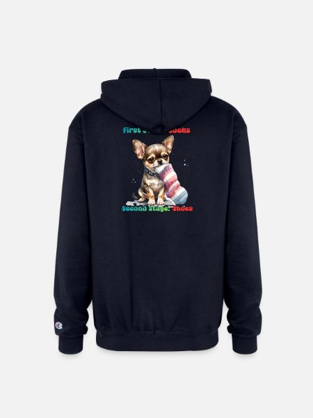 Chihuahua Sock Munching - Champion Unisex Full Zip Hoodie - navy