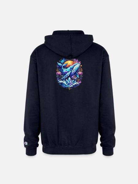 Crystal Whale Geometric Ocean Art T-Shirt - Champion Unisex Full Zip Hoodie - navy