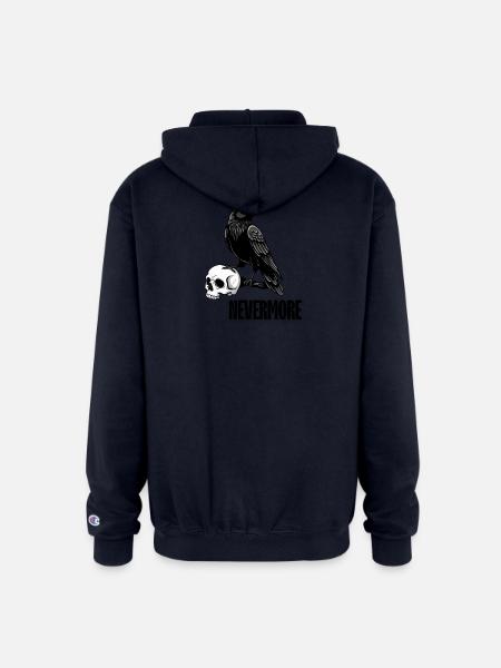 Raven and Skull Monochrome Gothic - Champion Unisex Full Zip Hoodie - navy