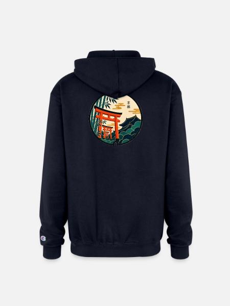 Kyoto Manhole Art - Champion Unisex Full Zip Hoodie - navy